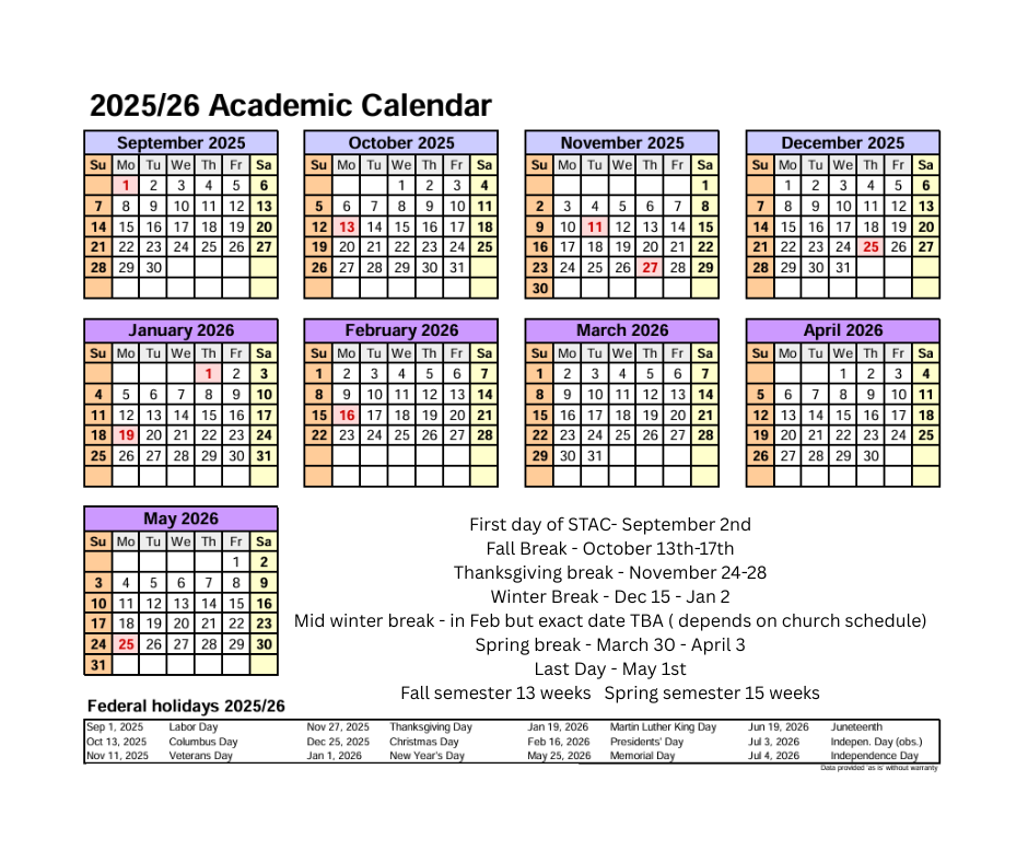 2025-2026 Academic Calendar